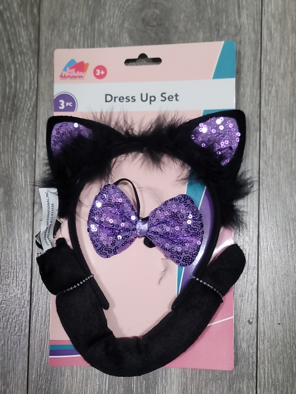 Kids Dress Up Set - Black & Purple Sequin Cat Ears Bow Tail